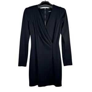 Foreign Exchange Black Long Sleeve Plunge Wrap Dress Small